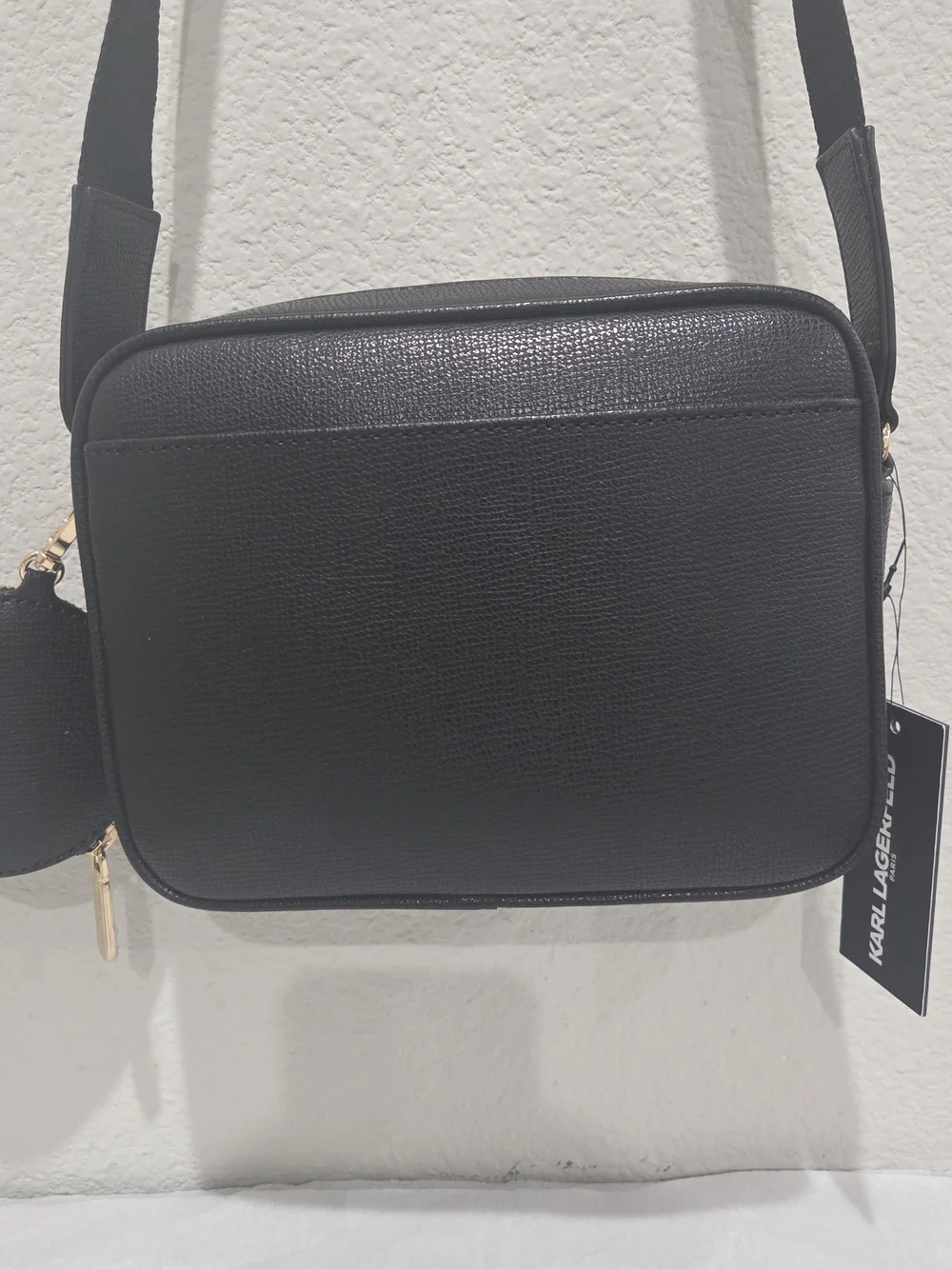 Karl Lagerfeld Black Crossbody Bag with Logo Strap Charm Pouch Pins NWT L6DEU6CJ